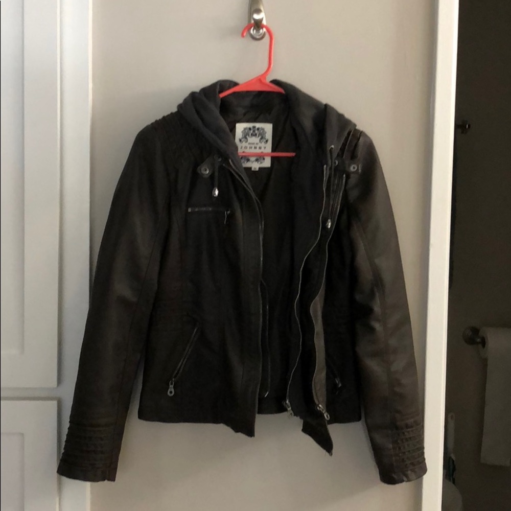 Layered Brown Faux Leather Jacket